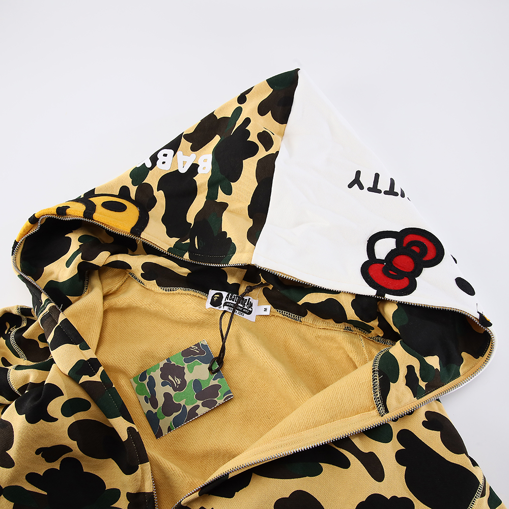 bape sanrio milo hello kitty split F**e 1st camo full zip hoodie yellow
