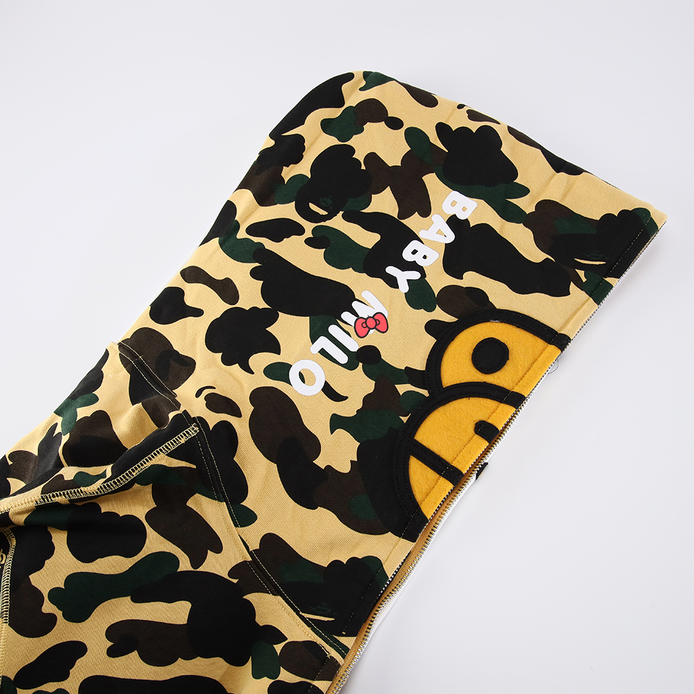 bape sanrio milo hello kitty split F**e 1st camo full zip hoodie yellow