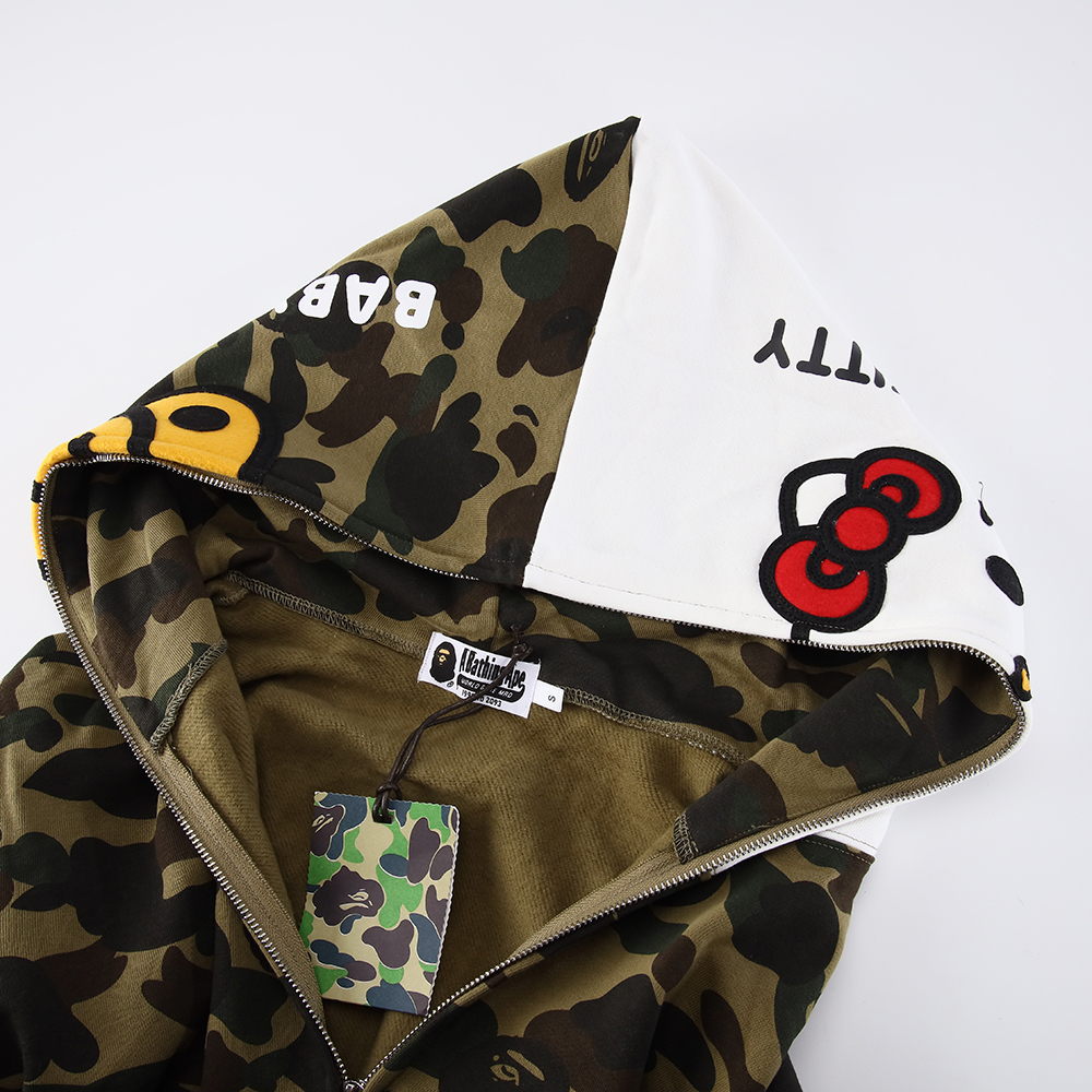 bape sanrio milo hello kitty split F**e 1st camo full zip hoodie yellow